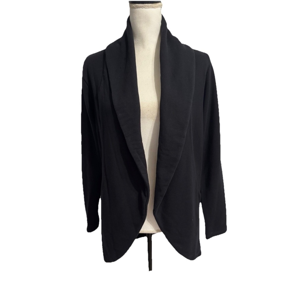 James Perse Cardigan Women's Sz 4 Black Cotton French Terry Open Front Sweater